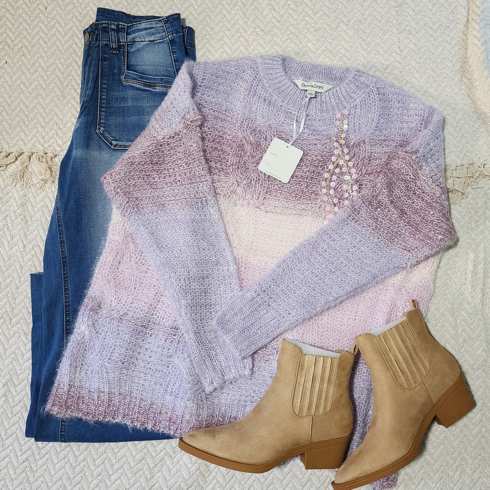DAVI & DANI Lavender Ombre Sweater